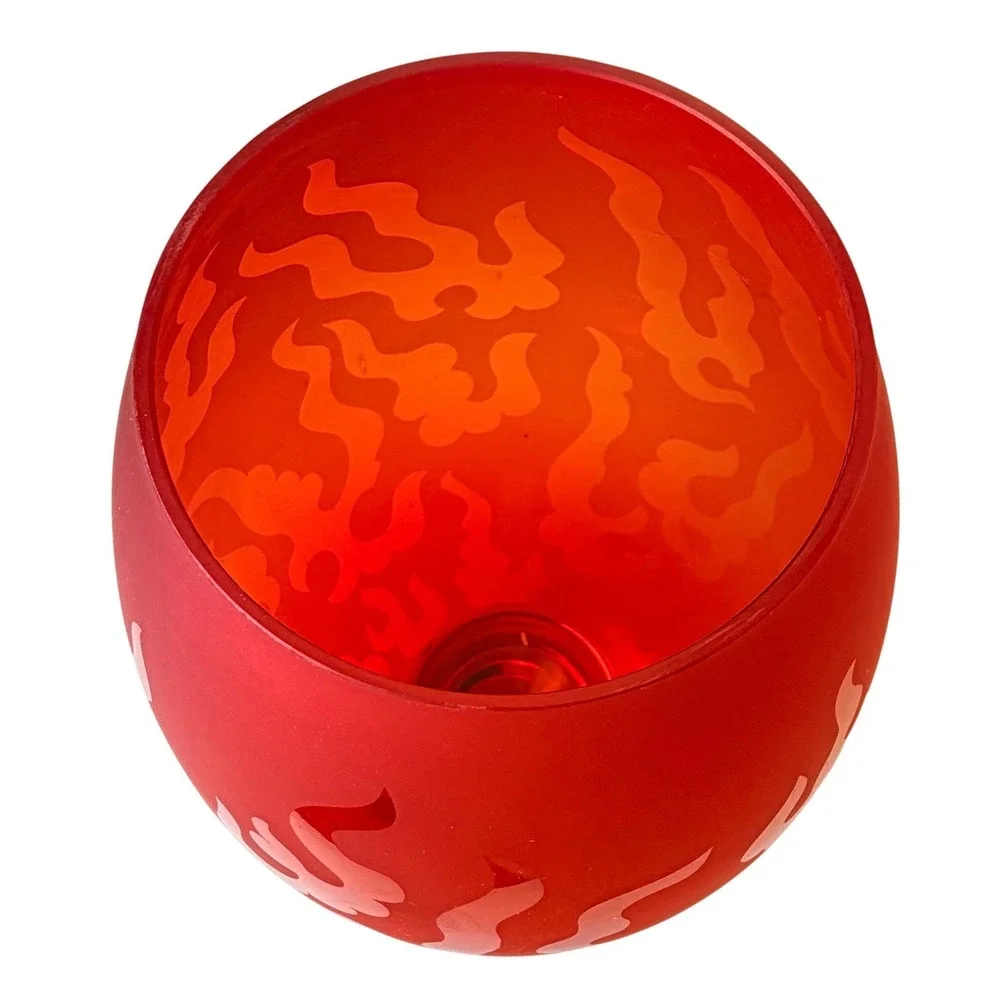 Vintage‎ Memphis Style Glass Vase Red Frosted Flame Etched 10x6x3 80s 90s Art